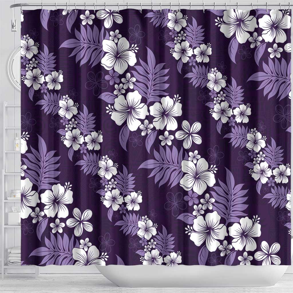 Hawaiian Hibiscus Tribal Floral Purple Shower Curtain Polynesian Tapa Pattern - Polynesian Pride