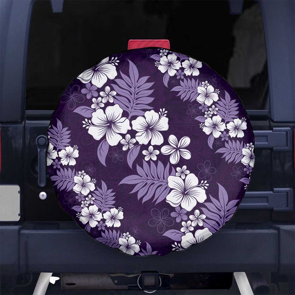 Hawaiian Hibiscus Tribal Floral Purple Spare Tire Cover Polynesian Tapa Pattern - Polynesian Pride