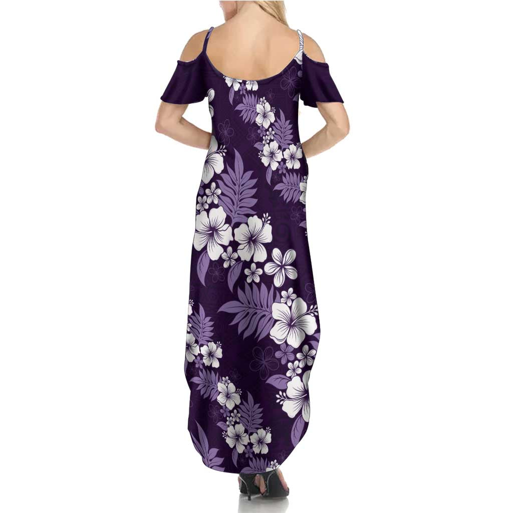 Hawaiian Hibiscus Tribal Floral Purple Summer Maxi Dress Polynesian Tapa Pattern - Polynesian Pride