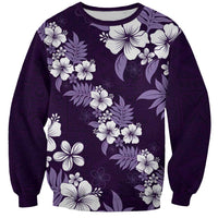 Hawaiian Hibiscus Tribal Floral Purple Sweatshirt Polynesian Tapa Pattern - Polynesian Pride