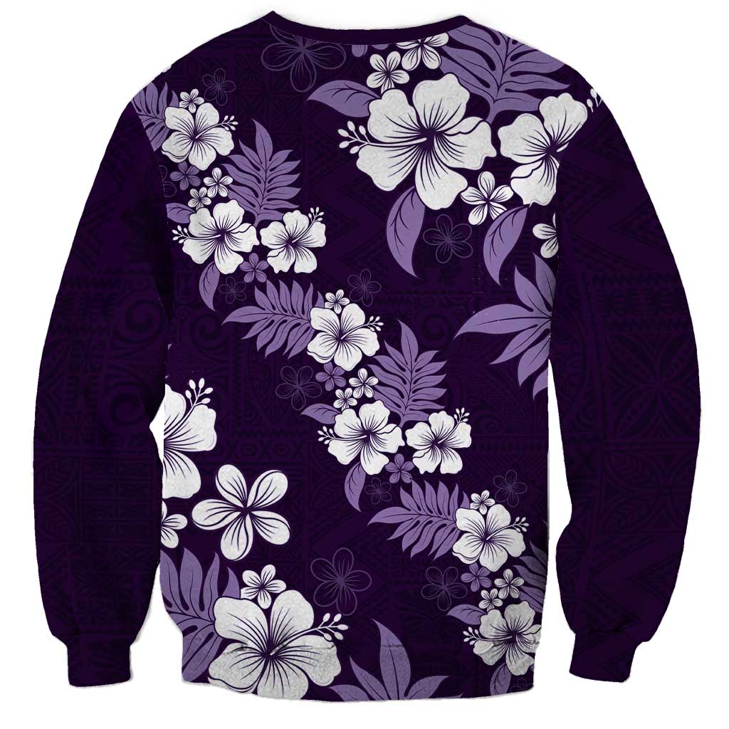 Hawaiian Hibiscus Tribal Floral Purple Sweatshirt Polynesian Tapa Pattern - Polynesian Pride