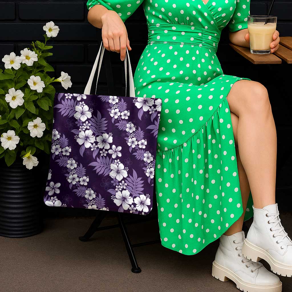 Hawaiian Hibiscus Tribal Floral Purple Tote Bag Polynesian Tapa Pattern - Polynesian Pride