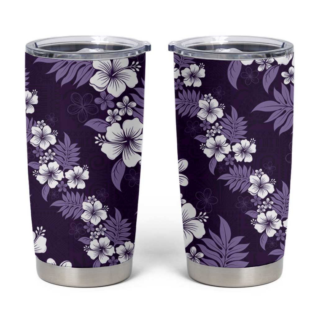 Hawaiian Hibiscus Tribal Floral Purple Tumbler Cup Polynesian Tapa Pattern - Polynesian Pride
