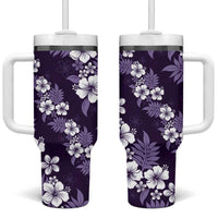Hawaiian Hibiscus Tribal Floral Purple Tumbler With Handle Polynesian Tapa Pattern - Polynesian Pride