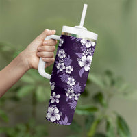 Hawaiian Hibiscus Tribal Floral Purple Tumbler With Handle Polynesian Tapa Pattern - Polynesian Pride