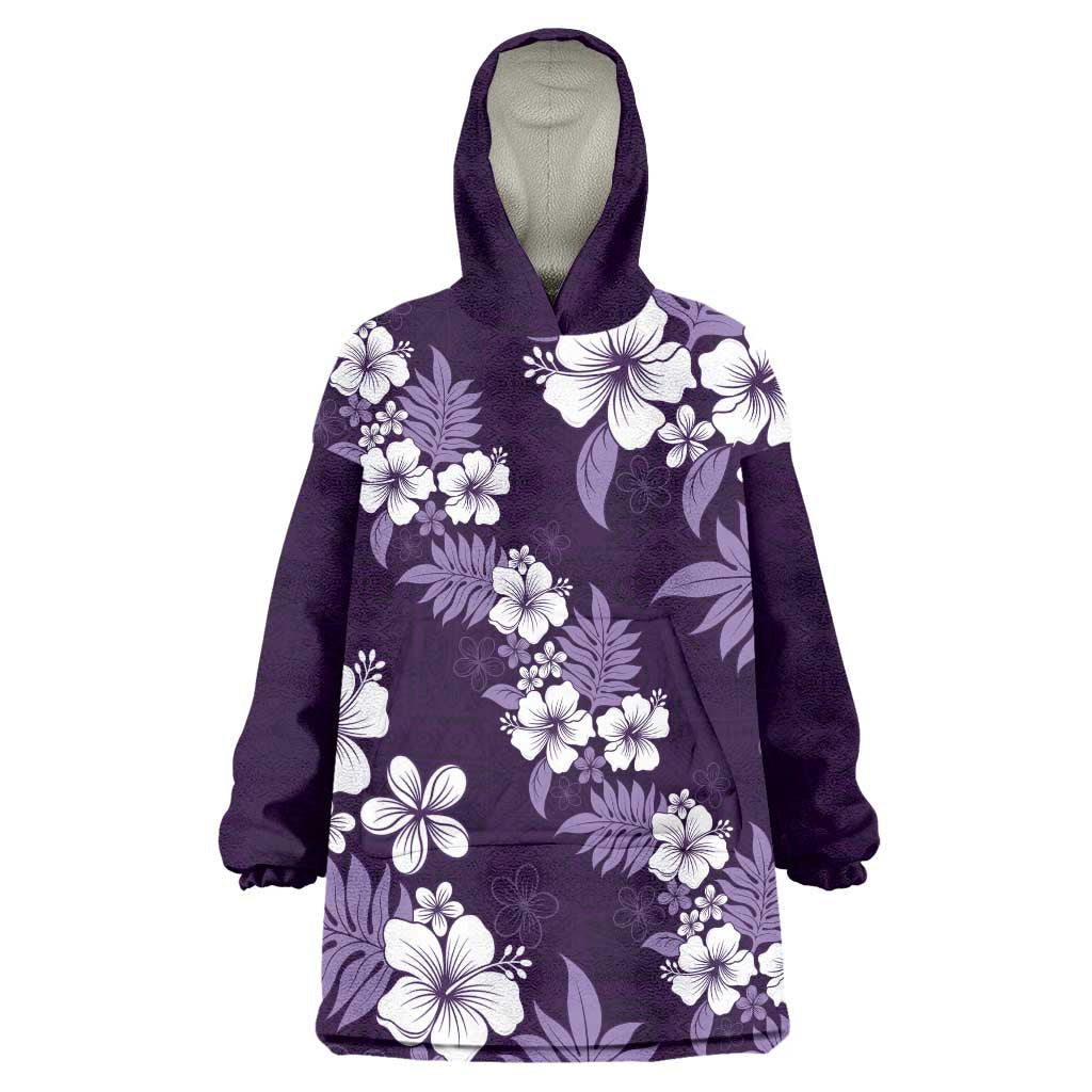 Hawaiian Hibiscus Tribal Floral Purple Wearable Blanket Hoodie Polynesian Tapa Pattern - Polynesian Pride
