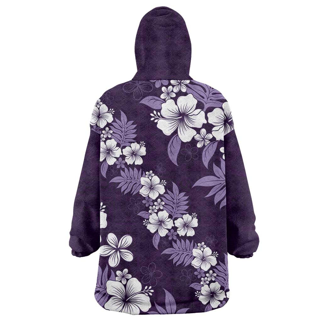 Hawaiian Hibiscus Tribal Floral Purple Wearable Blanket Hoodie Polynesian Tapa Pattern - Polynesian Pride