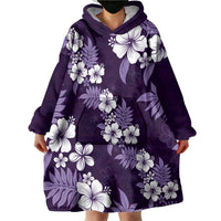 Hawaiian Hibiscus Tribal Floral Purple Wearable Blanket Hoodie Polynesian Tapa Pattern - Polynesian Pride