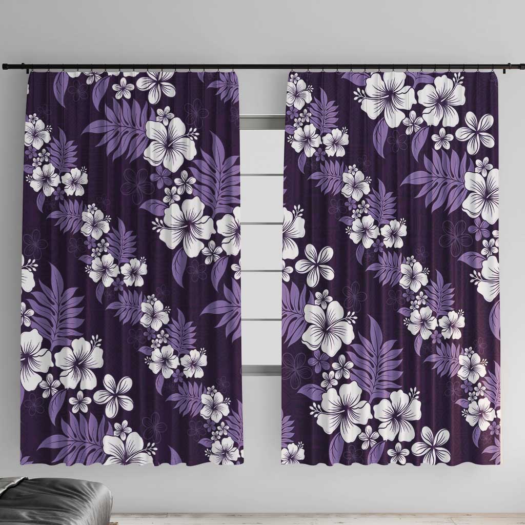 Hawaiian Hibiscus Tribal Floral Purple Window Curtain Polynesian Tapa Pattern - Polynesian Pride