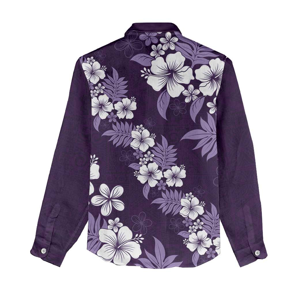 Hawaiian Hibiscus Tribal Floral Purple Women Casual Shirt Polynesian Tapa Pattern - Polynesian Pride