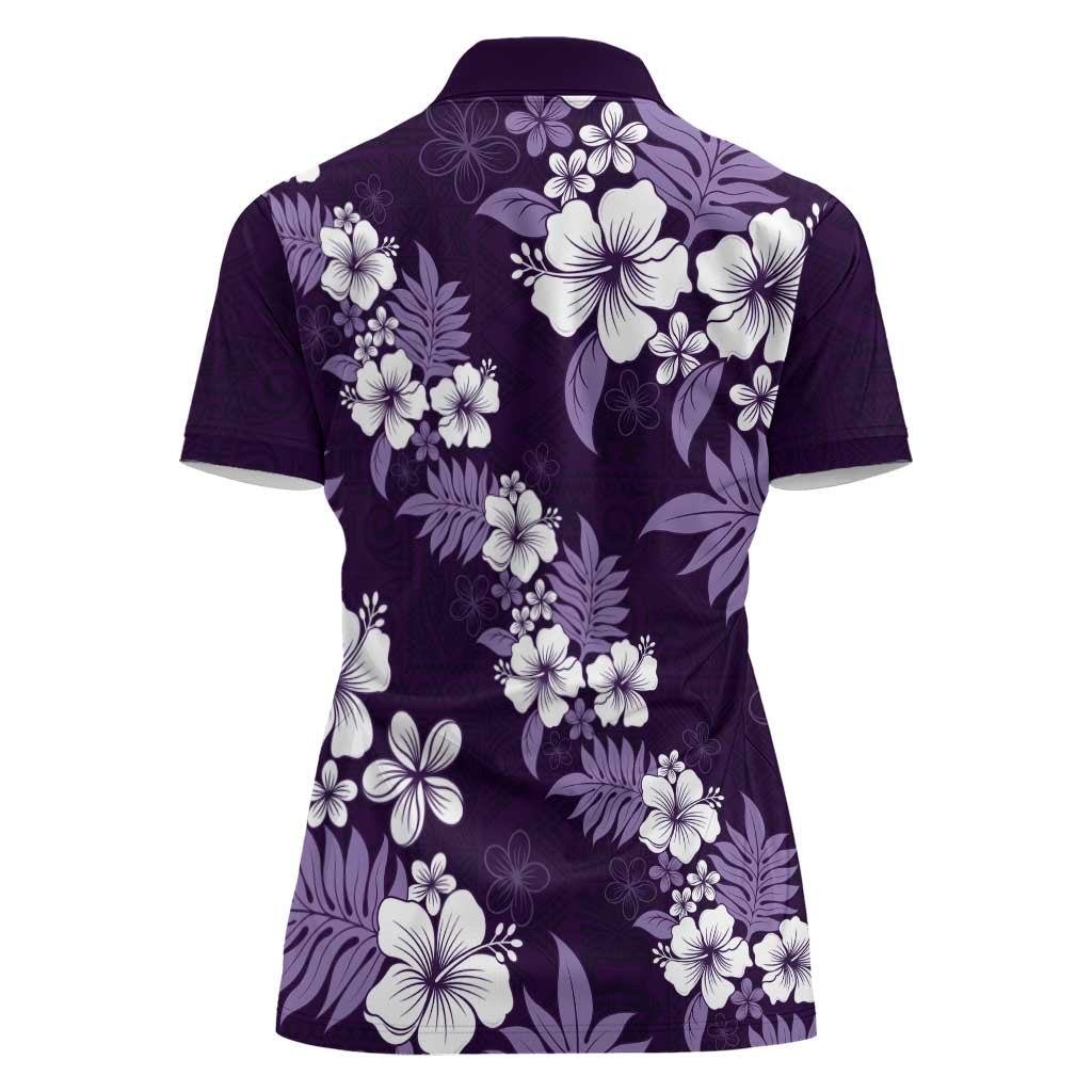 Hawaiian Hibiscus Tribal Floral Purple Women Polo Shirt Polynesian Tapa Pattern - Polynesian Pride