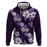 Hawaiian Hibiscus Tribal Floral Purple Zip Hoodie Polynesian Tapa Pattern - Polynesian Pride