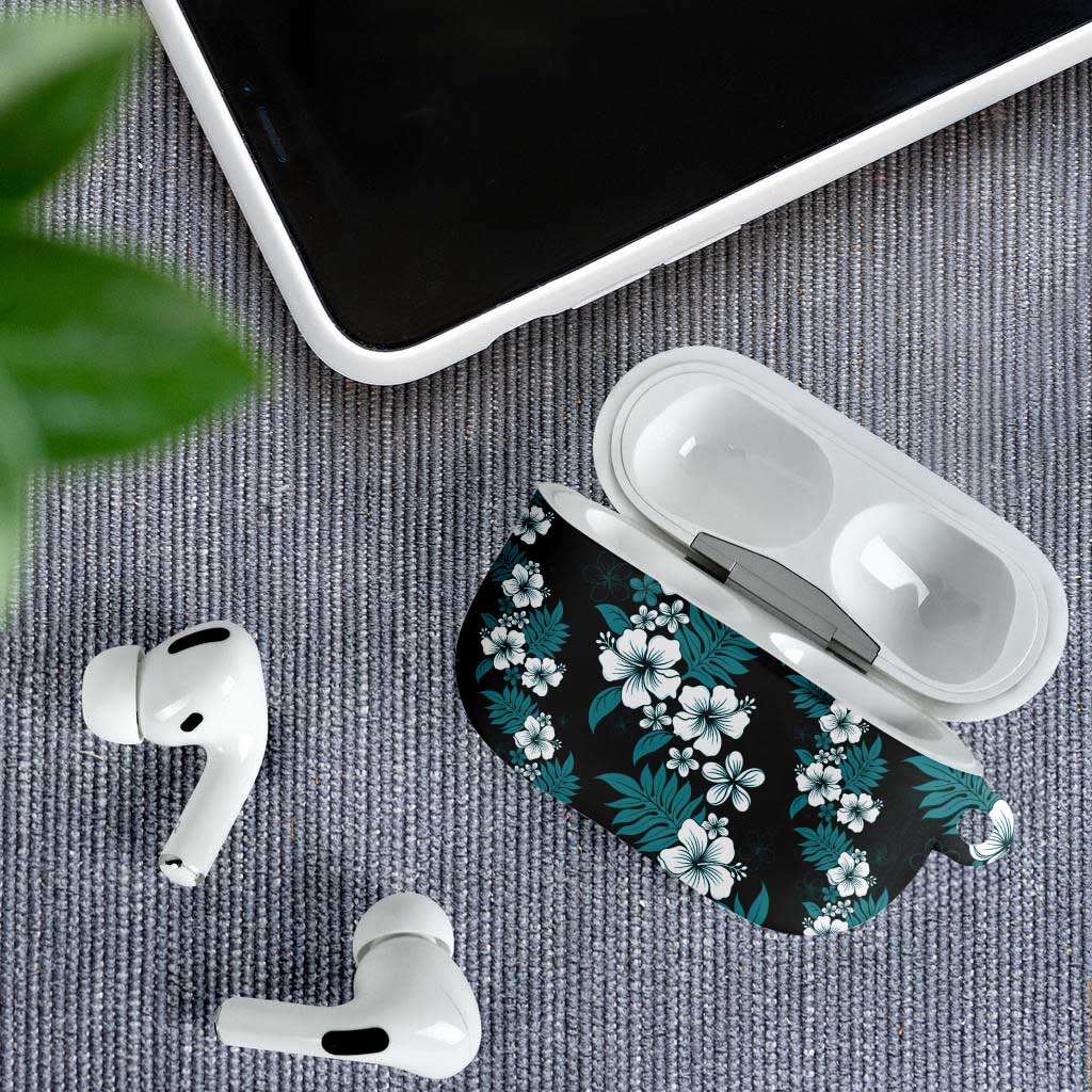 Hawaiian Hibiscus Tribal Floral Teal AirPods Case Polynesian Tapa Pattern - Polynesian Pride