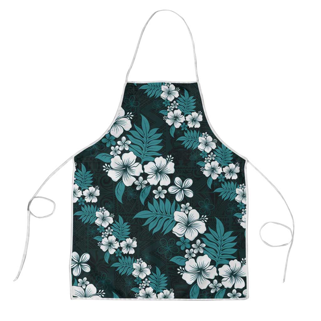 Hawaiian Hibiscus Tribal Floral Teal Apron Polynesian Tapa Pattern - Polynesian Pride