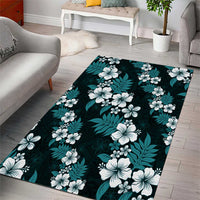 Hawaiian Hibiscus Tribal Floral Teal Area Rug Polynesian Tapa Pattern - Polynesian Pride