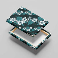 Hawaiian Hibiscus Tribal Floral Teal Canvas Wall Art Polynesian Tapa Pattern - Polynesian Pride