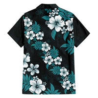 Hawaiian Hibiscus Tribal Floral Teal Family Matching Long Sleeve Bodycon Dress and Hawaiian Shirt Polynesian Tapa Pattern - Polynesian Pride