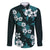 Hawaiian Hibiscus Tribal Floral Teal Family Matching Long Sleeve Bodycon Dress and Hawaiian Shirt Polynesian Tapa Pattern - Polynesian Pride