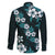 Hawaiian Hibiscus Tribal Floral Teal Family Matching Long Sleeve Bodycon Dress and Hawaiian Shirt Polynesian Tapa Pattern - Polynesian Pride