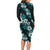 Hawaiian Hibiscus Tribal Floral Teal Family Matching Long Sleeve Bodycon Dress and Hawaiian Shirt Polynesian Tapa Pattern - Polynesian Pride