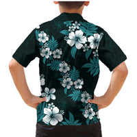 Hawaiian Hibiscus Tribal Floral Teal Family Matching Mermaid Dress and Hawaiian Shirt Polynesian Tapa Pattern - Polynesian Pride