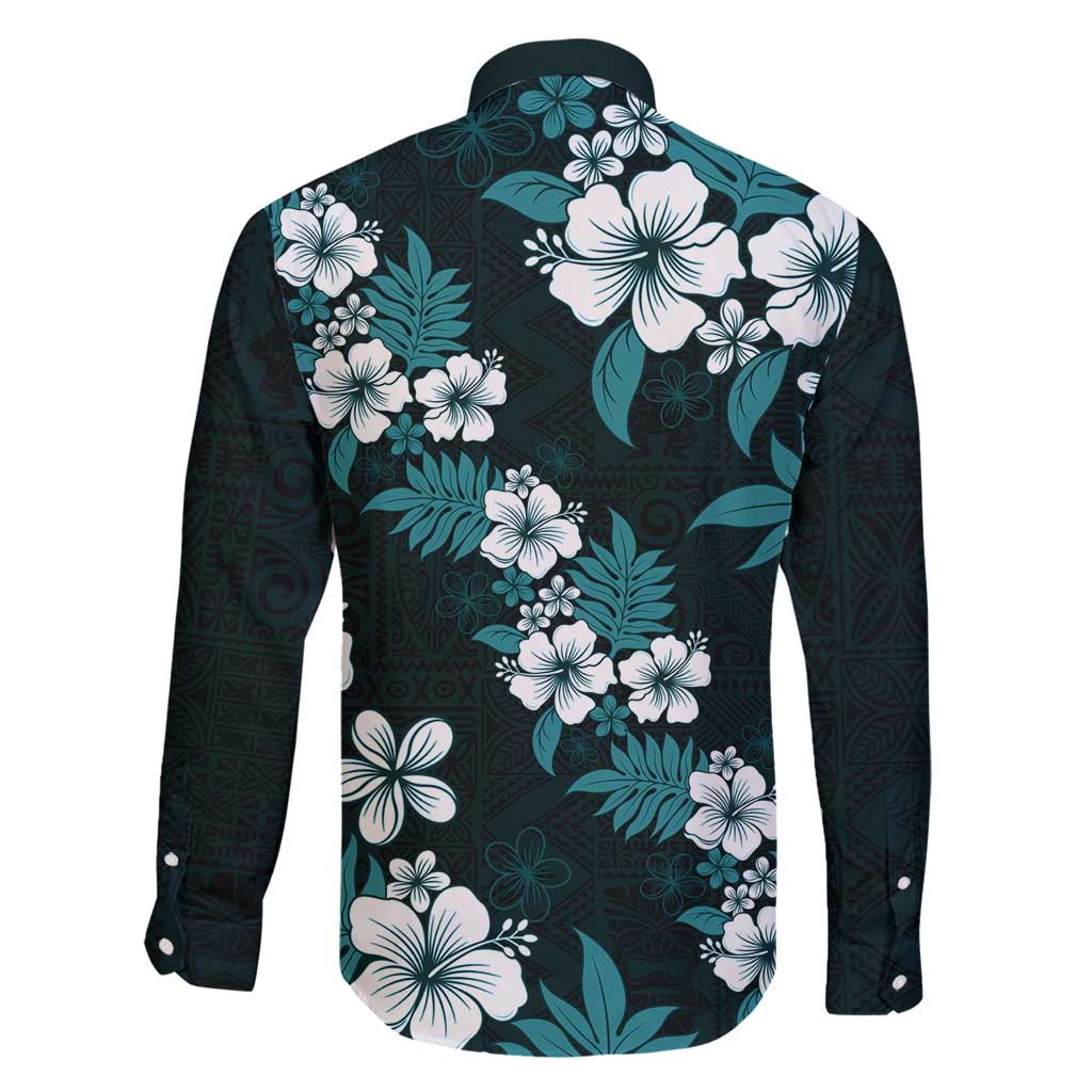 Hawaiian Hibiscus Tribal Floral Teal Family Matching Puletasi and Hawaiian Shirt Polynesian Tapa Pattern LT01 - Polynesian Pride