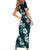 Hawaiian Hibiscus Tribal Floral Teal Family Matching Short Sleeve Bodycon Dress and Hawaiian Shirt Polynesian Tapa Pattern - Polynesian Pride