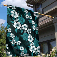 Hawaiian Hibiscus Tribal Floral Teal Garden Flag Polynesian Tapa Pattern - Polynesian Pride