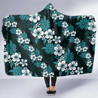 Hawaiian Hibiscus Tribal Floral Teal Hooded Blanket Polynesian Tapa Pattern - Polynesian Pride