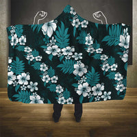 Hawaiian Hibiscus Tribal Floral Teal Hooded Blanket Polynesian Tapa Pattern - Polynesian Pride