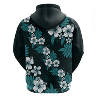 Hawaiian Hibiscus Tribal Floral Teal Hoodie Polynesian Tapa Pattern - Polynesian Pride