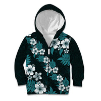 Hawaiian Hibiscus Tribal Floral Teal Kid Hoodie Polynesian Tapa Pattern - Polynesian Pride