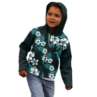 Hawaiian Hibiscus Tribal Floral Teal Kid Hoodie Polynesian Tapa Pattern - Polynesian Pride