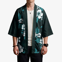 Hawaiian Hibiscus Tribal Floral Teal Kimono Polynesian Tapa Pattern - Polynesian Pride