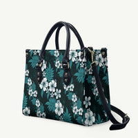 Hawaiian Hibiscus Tribal Floral Teal Leather Bag Polynesian Tapa Pattern - Polynesian Pride