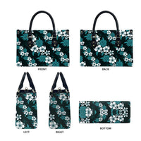 Hawaiian Hibiscus Tribal Floral Teal Leather Bag Polynesian Tapa Pattern - Polynesian Pride