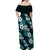 Hawaiian Hibiscus Tribal Floral Teal Off Shoulder Maxi Dress Polynesian Tapa Pattern - Polynesian Pride