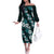 Hawaiian Hibiscus Tribal Floral Teal Off The Shoulder Long Sleeve Dress Polynesian Tapa Pattern - Polynesian Pride