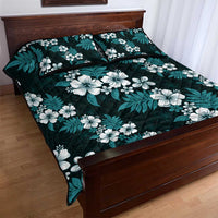 Hawaiian Hibiscus Tribal Floral Teal Quilt Bed Set Polynesian Tapa Pattern - Polynesian Pride