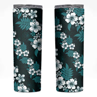 Hawaiian Hibiscus Tribal Floral Teal Skinny Tumbler Polynesian Tapa Pattern - Polynesian Pride