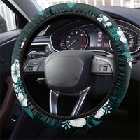 Hawaiian Hibiscus Tribal Floral Teal Steering Wheel Cover Polynesian Tapa Pattern - Polynesian Pride