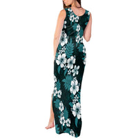 Hawaiian Hibiscus Tribal Floral Teal Tank Maxi Dress Polynesian Tapa Pattern - Polynesian Pride