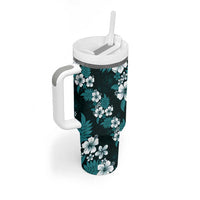 Hawaiian Hibiscus Tribal Floral Teal Tumbler With Handle Polynesian Tapa Pattern - Polynesian Pride