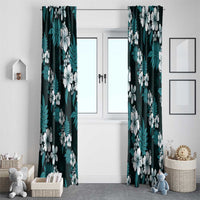 Hawaiian Hibiscus Tribal Floral Teal Window Curtain Polynesian Tapa Pattern - Polynesian Pride