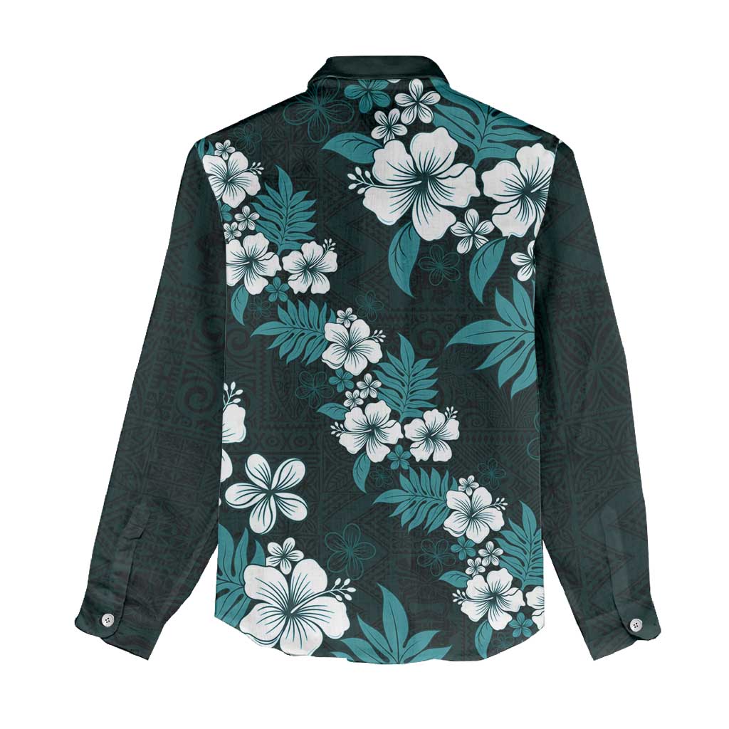 Hawaiian Hibiscus Tribal Floral Teal Women Casual Shirt Polynesian Tapa Pattern - Polynesian Pride