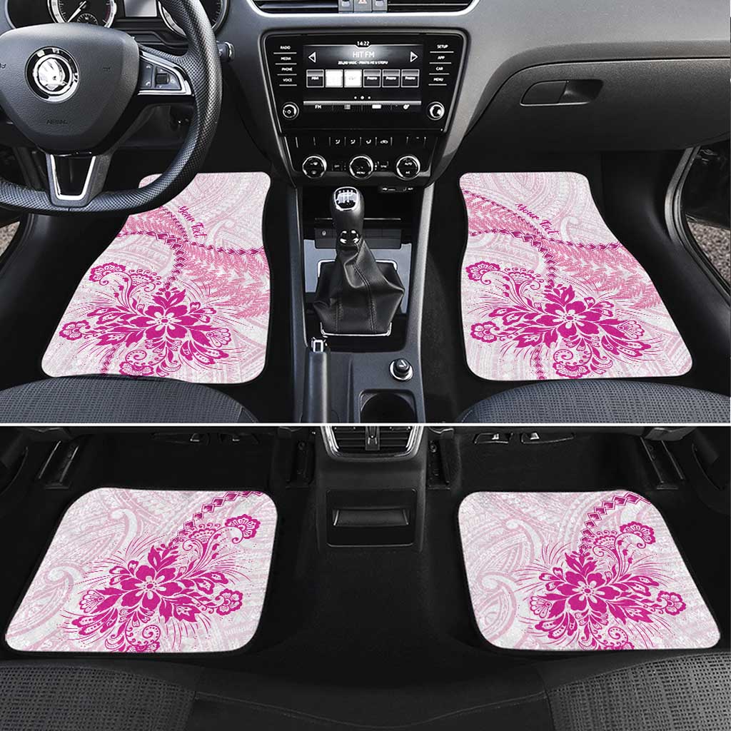 Personalised New Zealand Pink Fern Breast Cancer Car Mats Polynesian Pattern