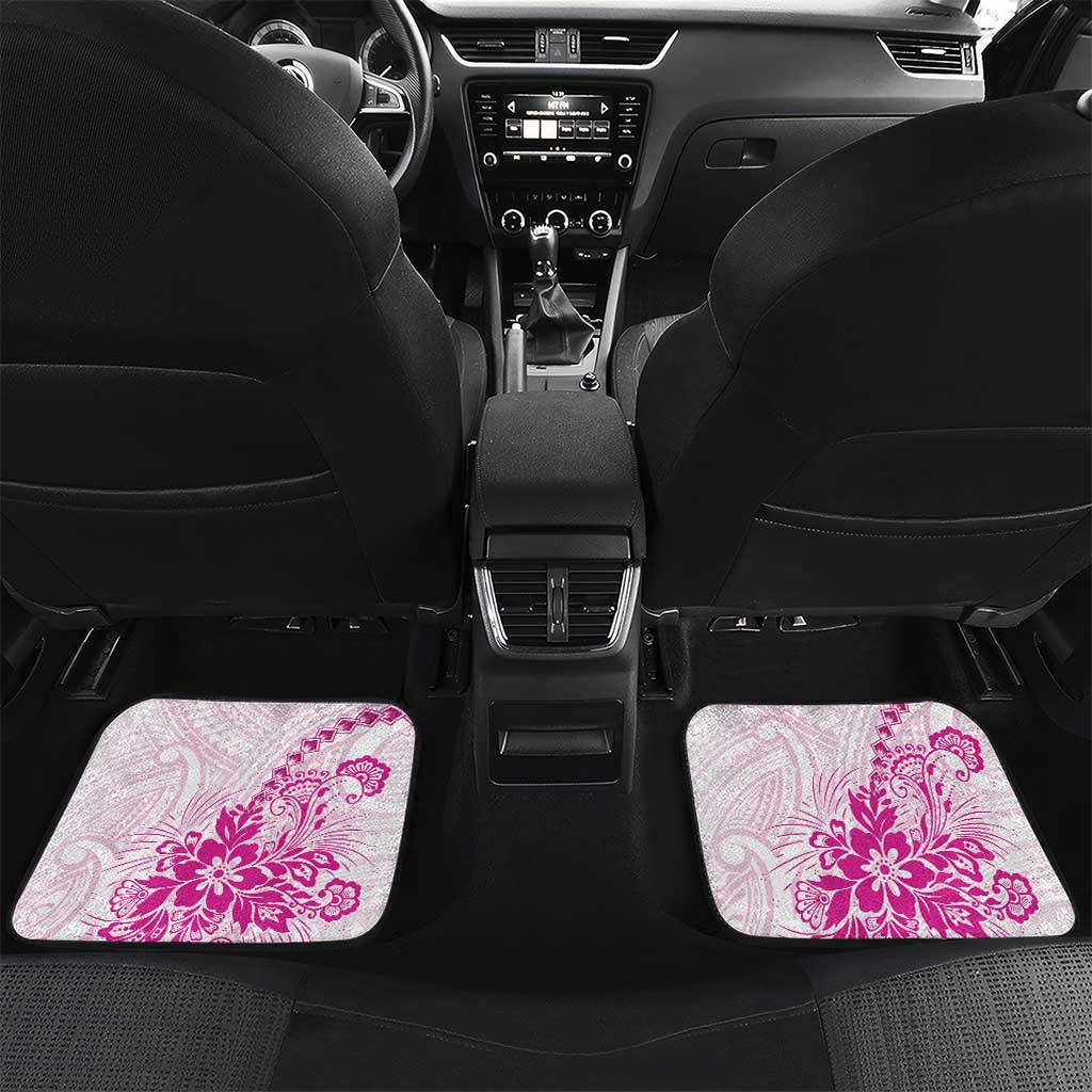 Personalised New Zealand Pink Fern Breast Cancer Car Mats Polynesian Pattern