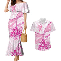 Personalised New Zealand Pink Fern Breast Cancer Couples Matching Mermaid Dress and Hawaiian Shirt Polynesian Pattern LT01 Pink - Polynesian Pride