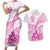 Personalised New Zealand Pink Fern Breast Cancer Couples Matching Short Sleeve Bodycon Dress and Hawaiian Shirt Polynesian Pattern