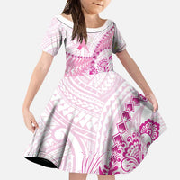 Personalised New Zealand Pink Fern Breast Cancer Family Matching Long Sleeve Bodycon Dress and Hawaiian Shirt Polynesian Pattern LT01 Daughter's Dress Pink - Polynesian Pride